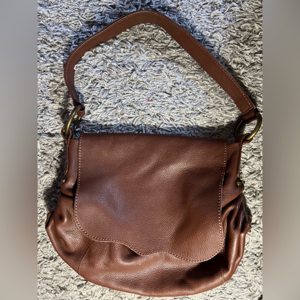 Chi by Falchi glove tan leather ruched saddle bag in brown